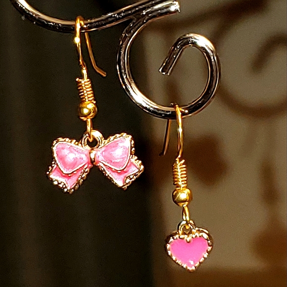 Rose Red series asymmetrical enamel & alloy charm earrings. Pair #3. - Picture 2 of 3